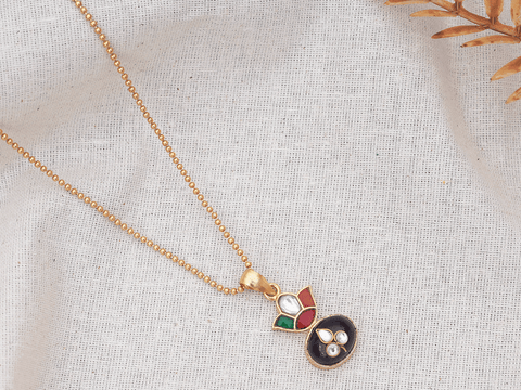 Multicolor Stone Pendant Gold Plated Silver Chain