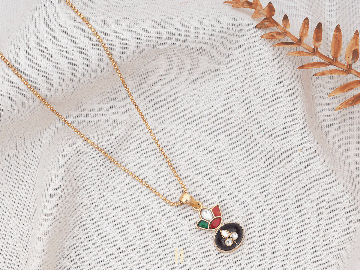 Multicolor Stone Pendant Gold Plated Silver Chain