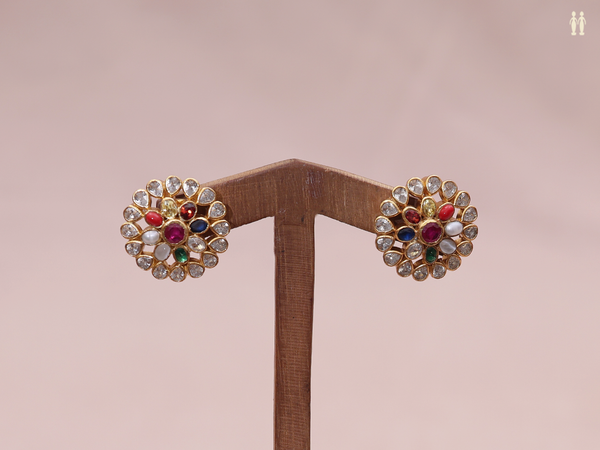Multicolor Stone Pure Silver Stud Earrings