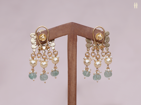 Multicolor Stone With Beaded Gold Plated Pure Silver Earrings