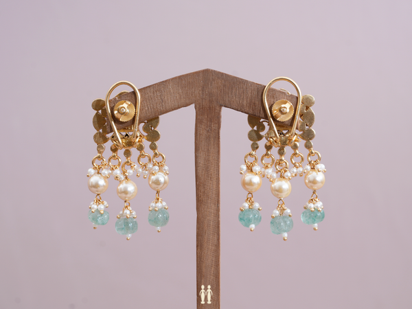Multicolor Stone With Beaded Gold Plated Pure Silver Earrings