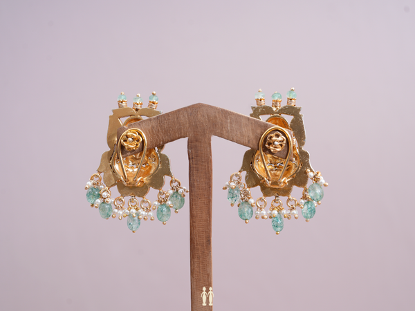 Multicolor Stone With Beaded Gold Plated Silver Earrings