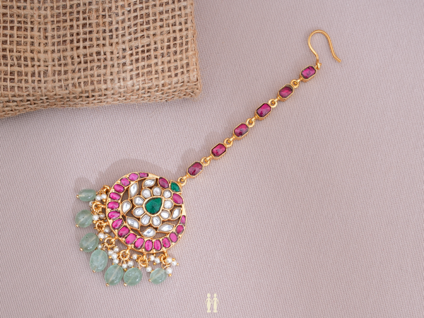 Multicolor Stone With Beaded Gold Plated Silver Nethi Chutti