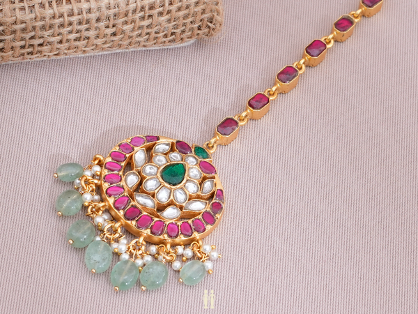 Multicolor Stone With Beaded Gold Plated Silver Nethi Chutti