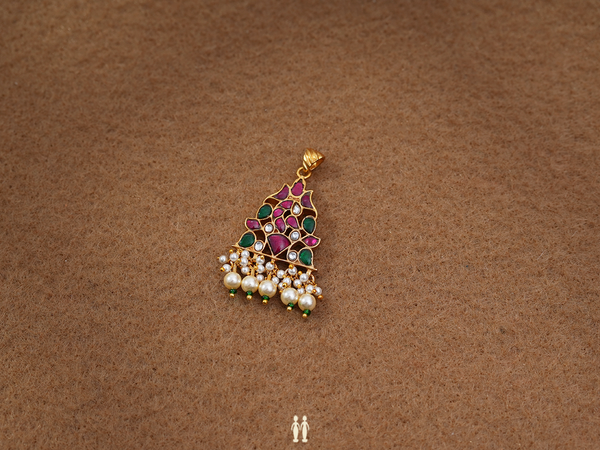 Multicolor Stone With Beaded Gold Plated Silver Pendant