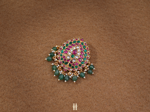 Multicolor Stone With Beaded Gold Plated Silver Pendant