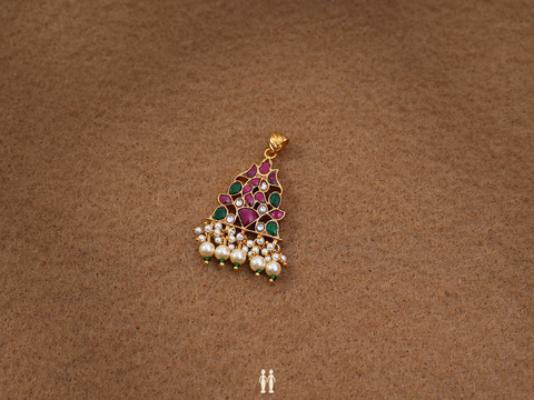 Multicolor Stone With Beaded Gold Plated Silver Pendant