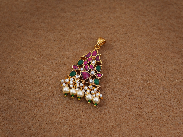 Multicolor Stone With Beaded Gold Plated Silver Pendant