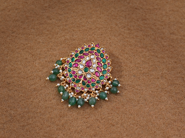 Multicolor Stone With Beaded Gold Plated Silver Pendant