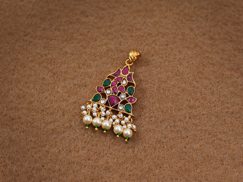 Multicolor Stone With Beaded Gold Plated Silver Pendant