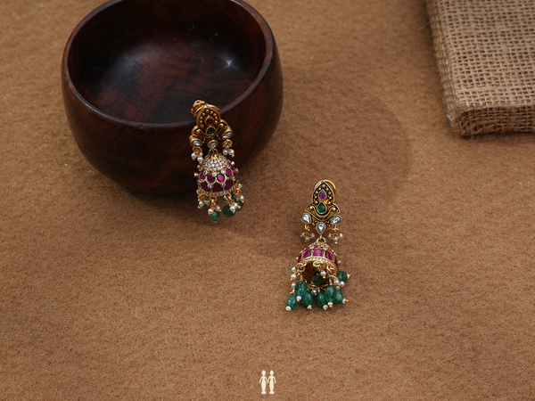 Multicolor Stone With Beads Gold Plated Silver Jhumkas