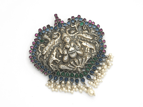 Traditional Design Oxidized Pure Silver Pendant