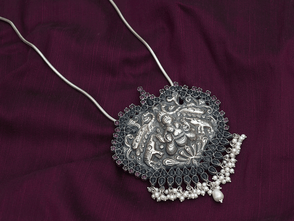 Traditional Design Oxidized Pure Silver Pendant