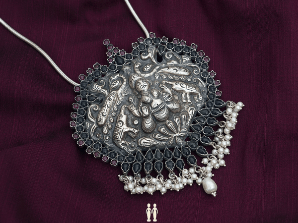 Traditional Design Oxidized Pure Silver Pendant
