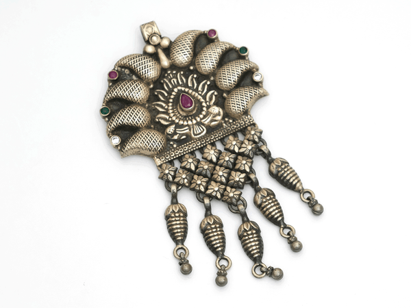 Multicolor Stone With Paisley Design Pure Silver Pendant