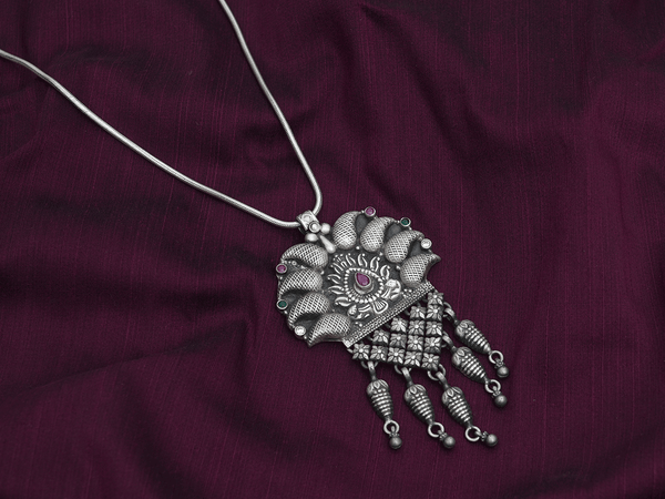 Multicolor Stone With Paisley Design Pure Silver Pendant
