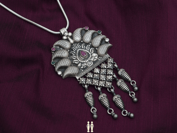 Multicolor Stone With Paisley Design Pure Silver Pendant