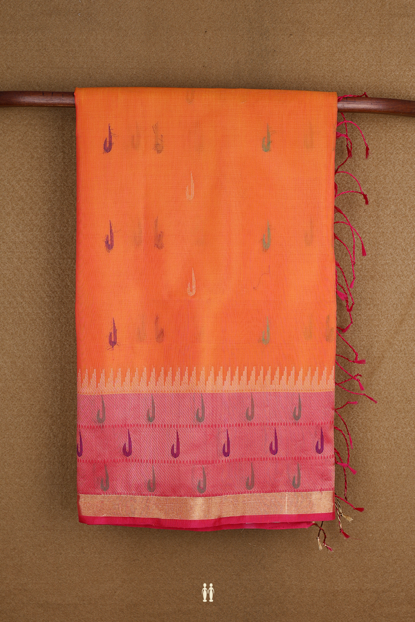 Muniya Design Orange Kora Silk Cotton Saree