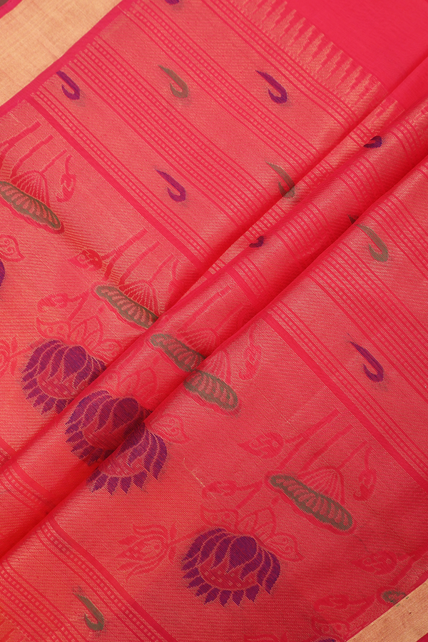 Muniya Design Orange Kora Silk Cotton Saree
