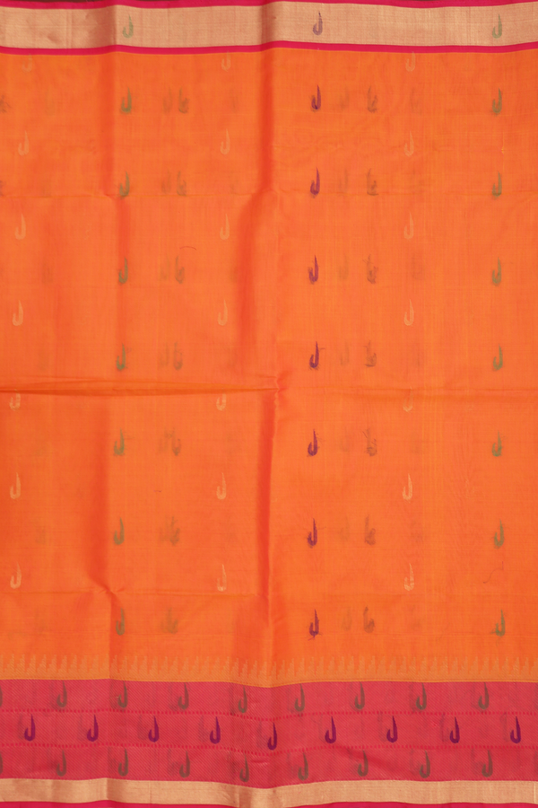 Muniya Design Orange Kora Silk Cotton Saree