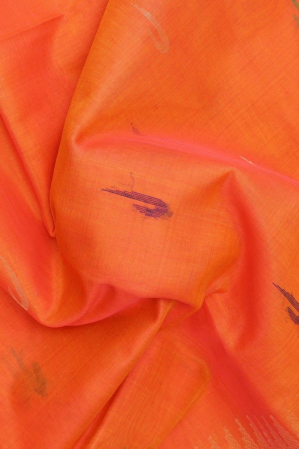 Muniya Design Orange Kora Silk Cotton Saree