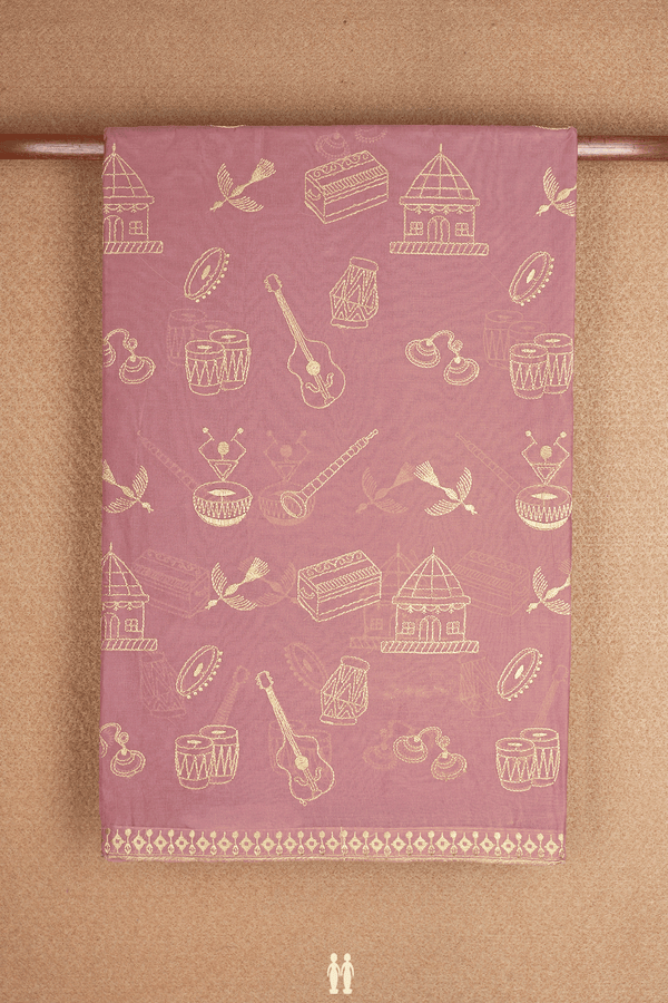 Musical Instruments Design Dusty Pink Ahmedabad Cotton Saree