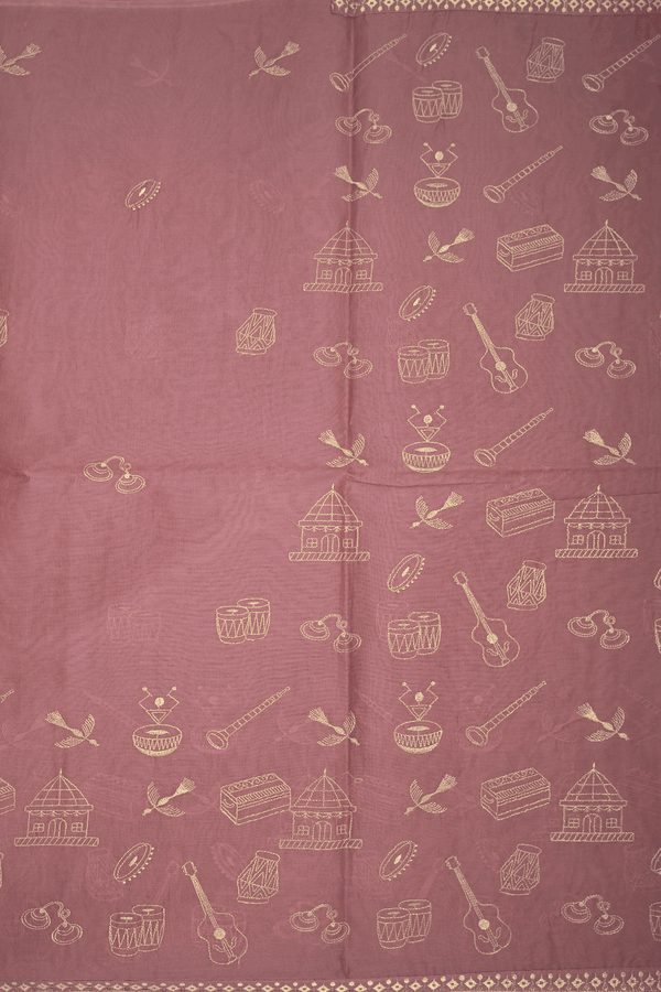 Musical Instruments Design Dusty Pink Ahmedabad Cotton Saree