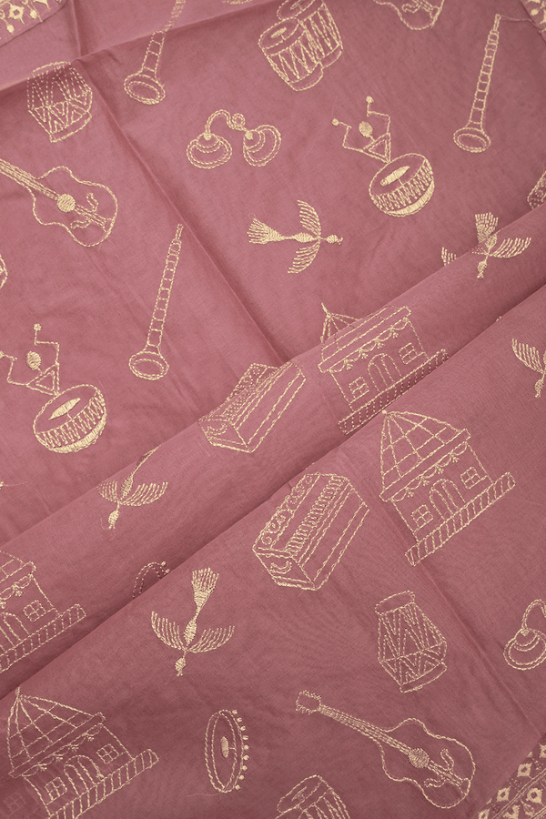 Musical Instruments Design Dusty Pink Ahmedabad Cotton Saree