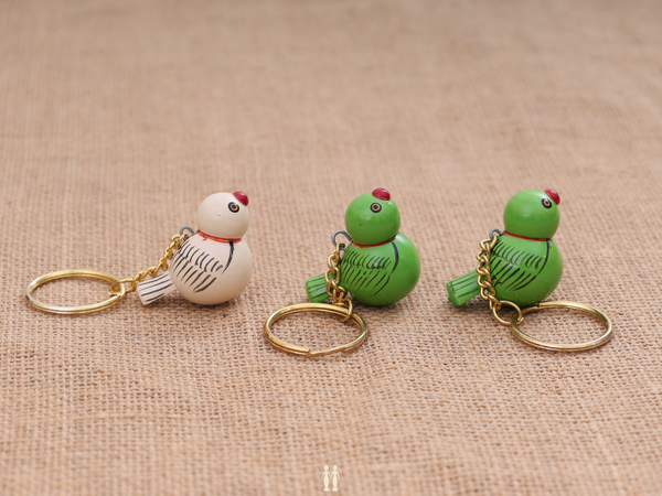 Handicraft Birds Set Of 3 Wooden Key Chain