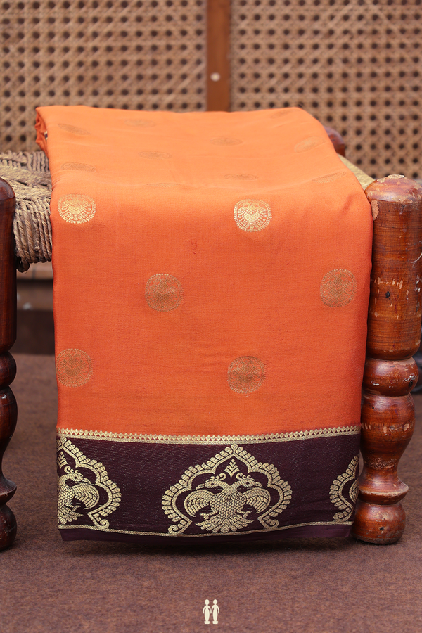Mysore Silk Saree Copper Orange With Iruthalai Pakshi Buttas