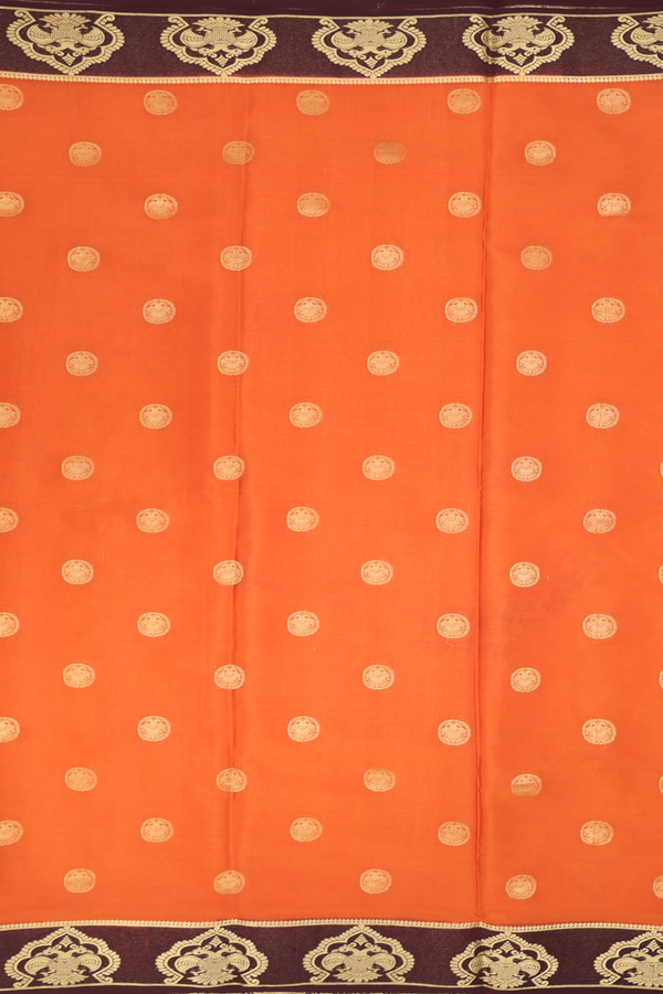 Mysore Silk Saree Copper Orange With Iruthalai Pakshi Buttas