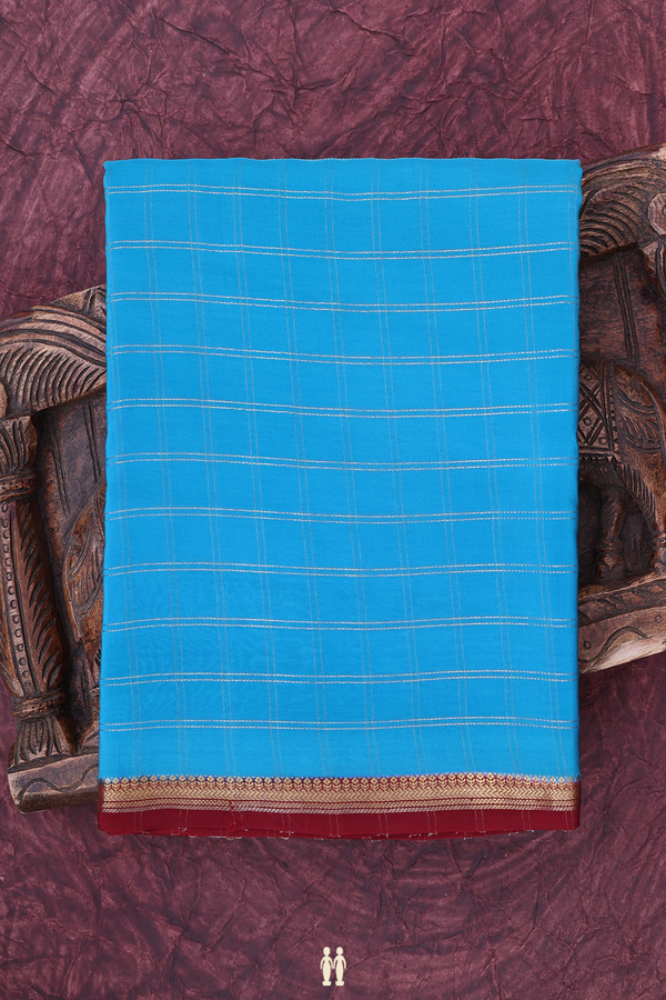 Mysore Silk Saree Deep Sky Blue With Checks Design