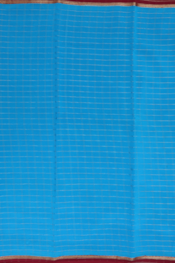 Mysore Silk Saree Deep Sky Blue With Checks Design