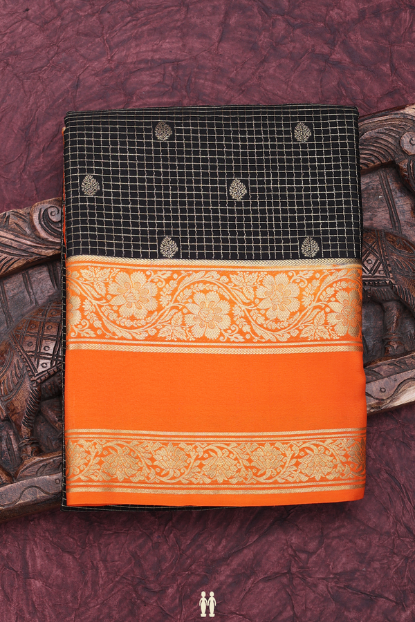 Mysore Silk Saree In Black With Checks Design