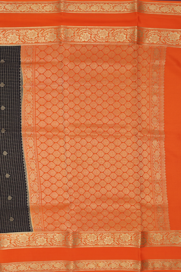Mysore Silk Saree In Black With Checks Design