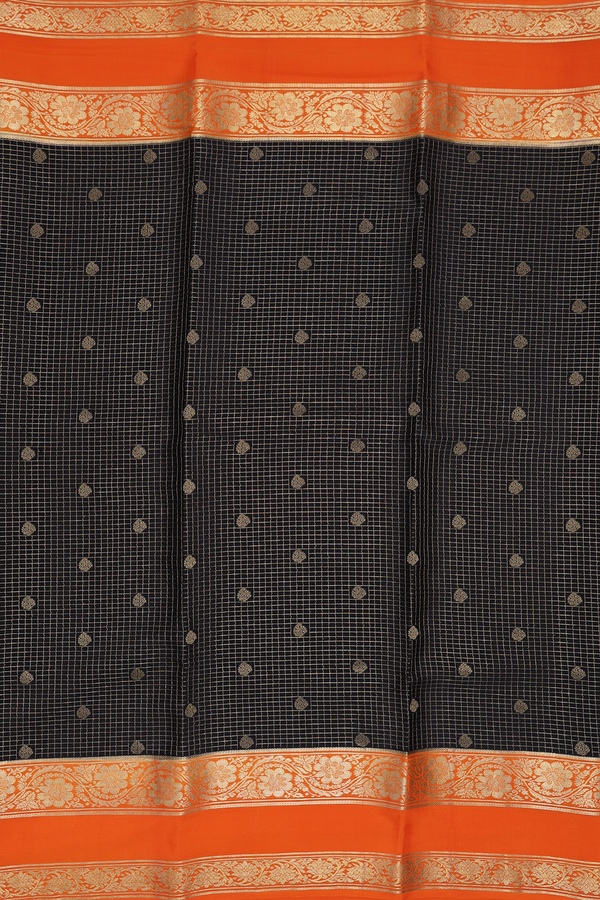 Mysore Silk Saree In Black With Checks Design