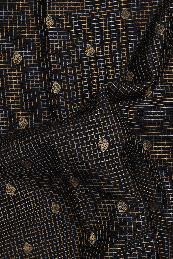 Mysore Silk Saree In Black With Checks Design