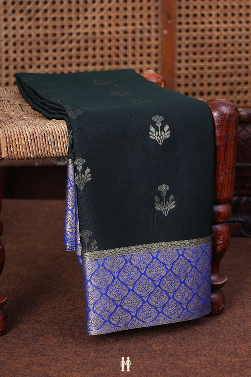 Mysore Silk Saree In Black With Floral Buttas