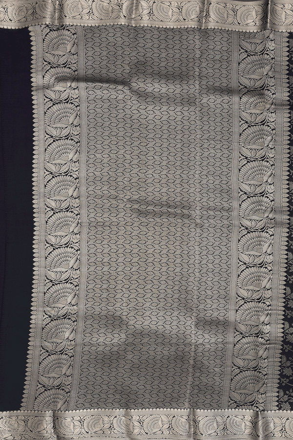 Mysore Silk Saree In Black With Floral Design