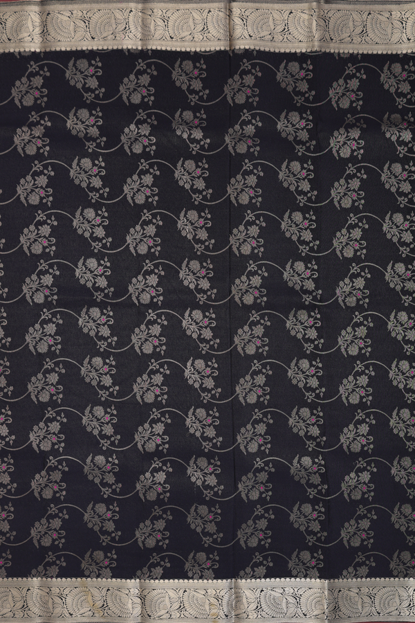 Mysore Silk Saree In Black With Floral Design