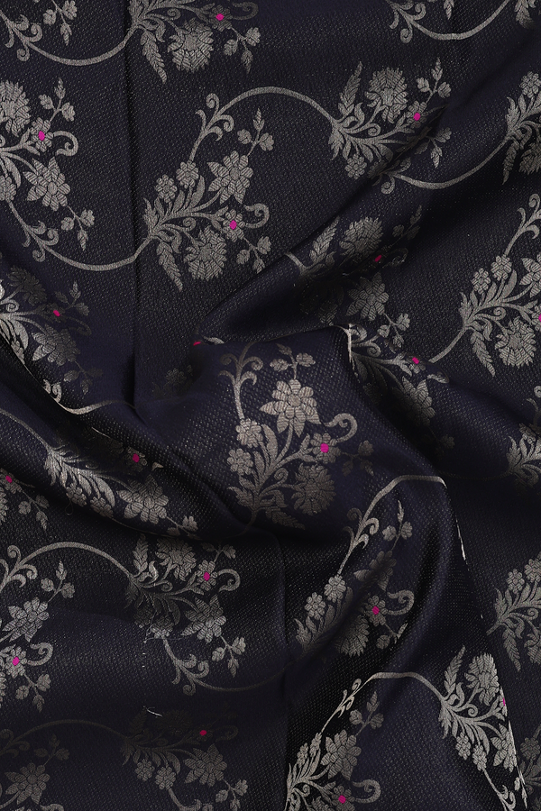 Mysore Silk Saree In Black With Floral Design