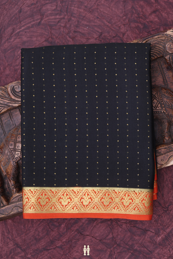 Mysore Silk Saree In Black With Stripes Design