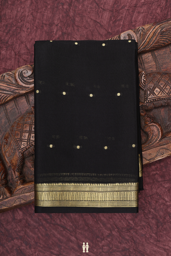 Mysore Silk Saree In Black With Zari Buttis