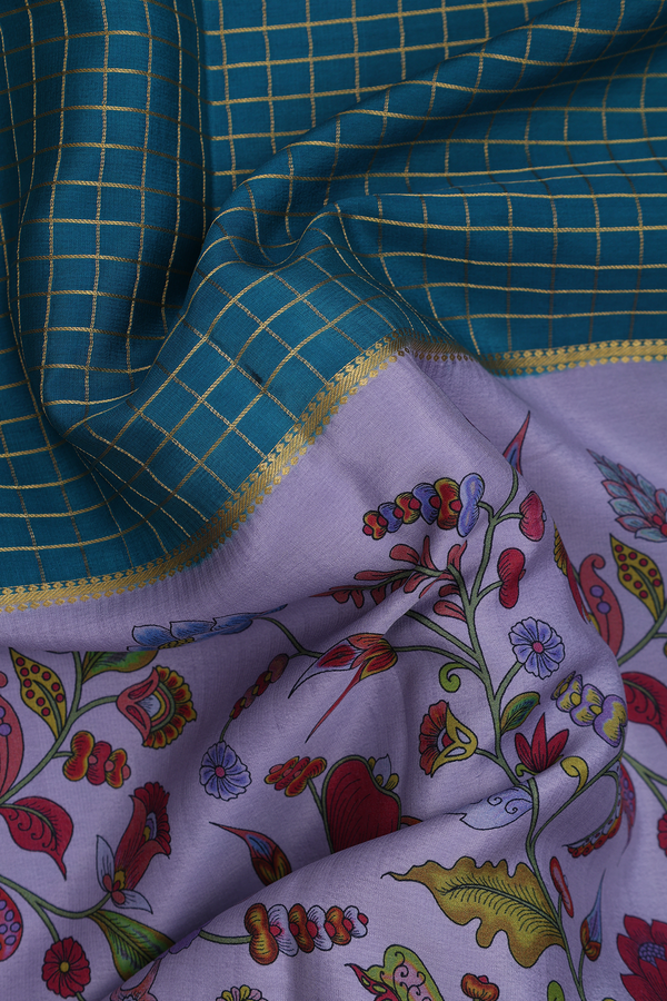 Mysore Silk Saree In Purlpe And Green With Half And Half Design