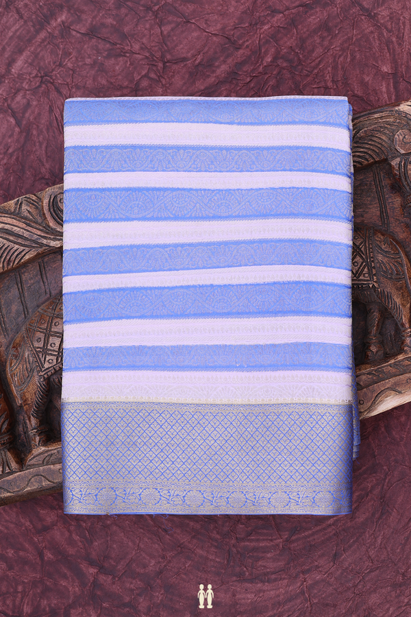 Mysore Silk Saree In Blue And Pink With Stripes Design