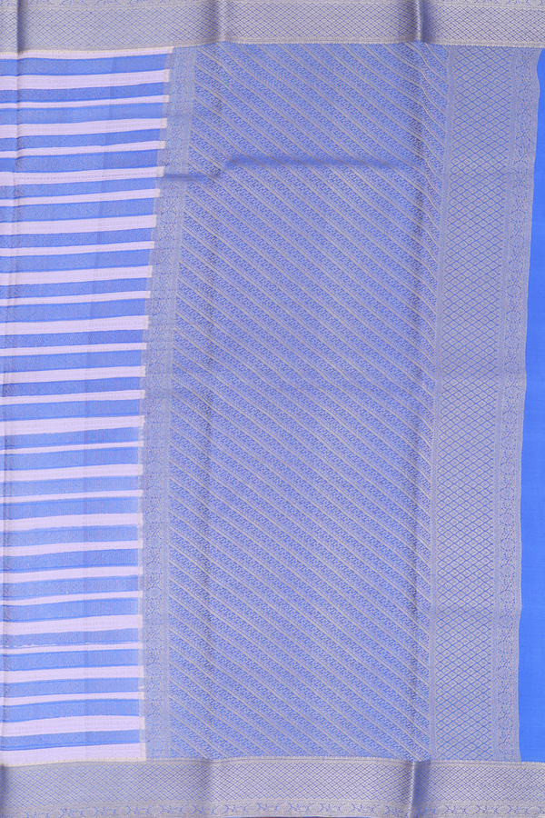Mysore Silk Saree In Blue And Pink With Stripes Design