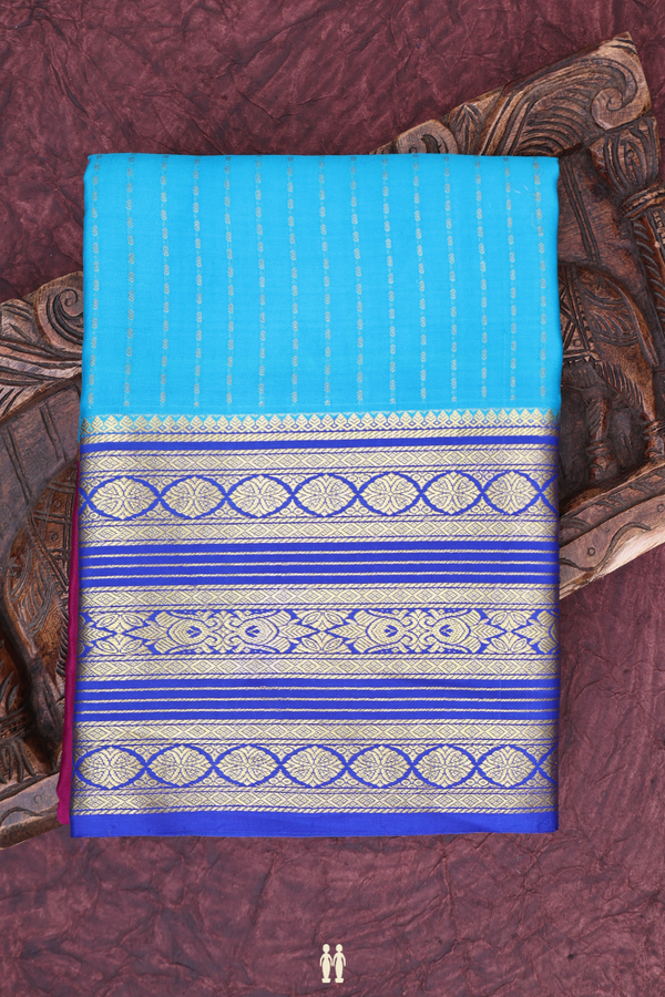 Mysore Silk Saree In Blue And Purple With Paisley Buttas
