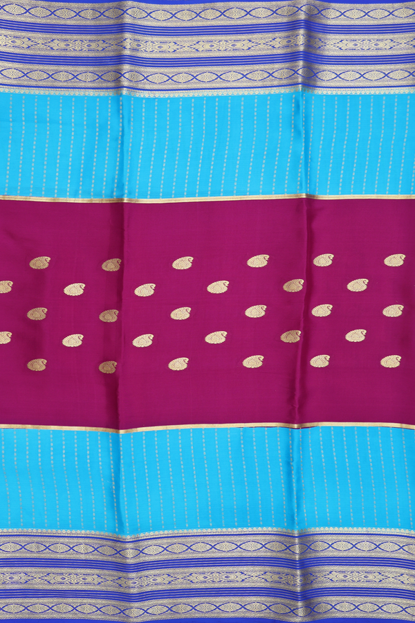 Mysore Silk Saree In Blue And Purple With Paisley Buttas
