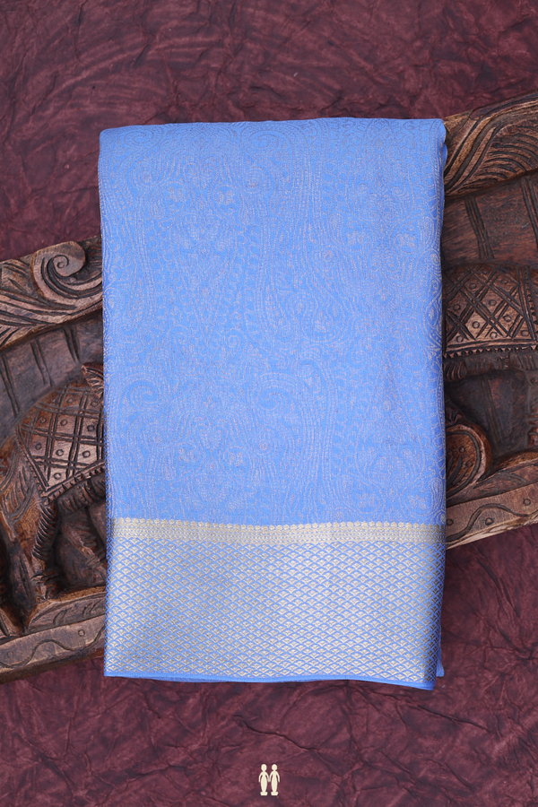 Mysore Silk Saree In Blue With Brocade Design