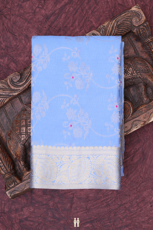 Mysore Silk Saree In Blue With Floral Design